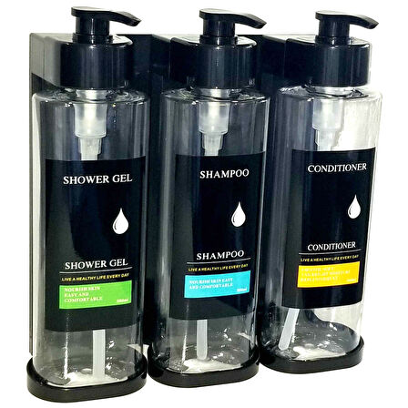 Otel Tipi 3'lü Sıvı Sabunluk Şampuanlık T.443