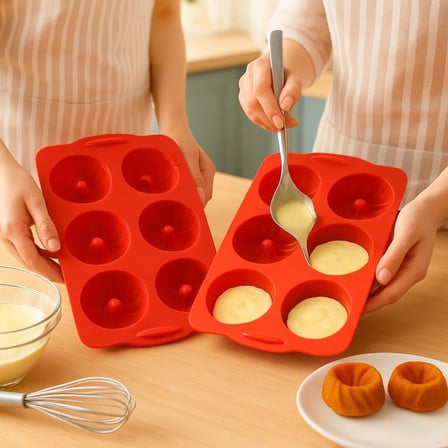 VIVALUXE 6 Hazneli 2 Adet Silikon Kek Kalıbı, Avrupa Sınıfı Yivli Mini Kek Tavası, Kırmızı, Gıda Sınıfı Yapışmaz Silikon, FDA LFGB Onaylı, Jöle ve Kek Pişirme için