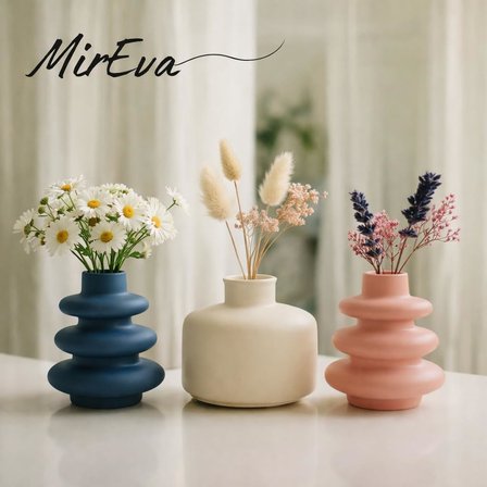 3'lü Mini Vazo Seti – Pampas &amp; Kuru Çiçek için İskandinav Pastel Taş Vazolar, Raf &amp; Masa Üstü Minimal Dekor, Mavi Krem Pembe Renkli, El Yapımı Taş Malzeme