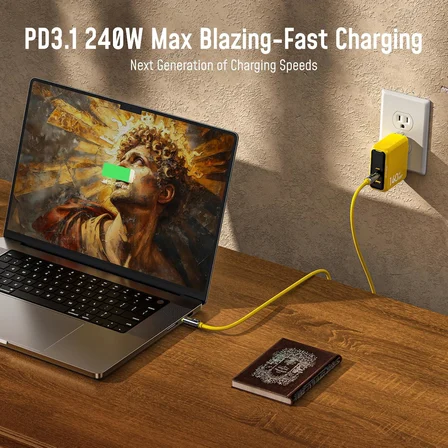 Thunderbolt 5 USB 4 2.0 Kablosu için 80 Gb/s 3.3FT 120Gbps'ye kadar Bant Genişliği Arttırma Çift 8K/4K Ekran 240W PD 3.1 Hızlı Şarj Gelecek Adonis Mac mini M4 Pro MacBook Pro16 iPhone, Sarı