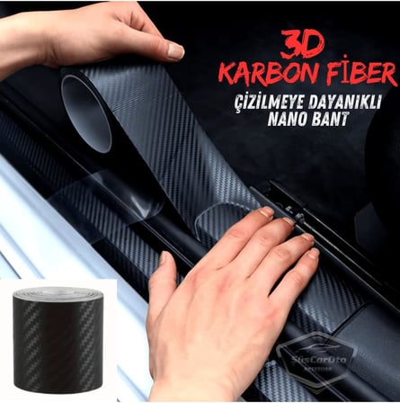 Araç İçi 3D Siyah Karbon Kapı Eşik Bandı Arka Tampon Eşiği Koruma Folyosu Yapışkanlı İthal 5 Metre
