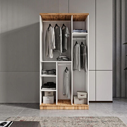 Ücretsiz Montaj - 100% MDF Flora 3 Kapaklı - Aynalı Beyaz Gardırop - MDF Dolap - Elbise Dolabı
