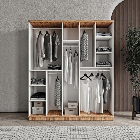 Ücretsiz Montaj - 100% MDF Rosa 5 Kapaklı Beyaz Gardırop - MDF Dolap - Elbise Dolabı