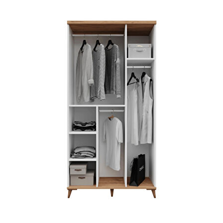 Ücretsiz Montaj - 100% MDF Bohem 3 Kapaklı - Aynalı Beyaz Gardırop - MDF Dolap - Elbise Dolabı