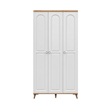 Ücretsiz Montaj - 100% MDF Bohem 3 Kapaklı Beyaz Gardırop - MDF Dolap - Elbise Dolabı