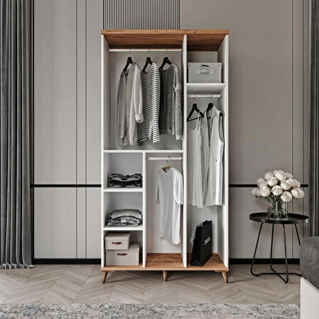 Ücretsiz Montaj - 100% MDF Bohem 3 Kapaklı Beyaz Gardırop - MDF Dolap - Elbise Dolabı