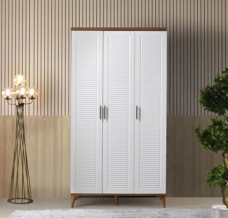Ücretsiz Montaj - 100% MDF Paris 3 Kapaklı Beyaz Gardırop - MDF Dolap - Elbise Dolabı