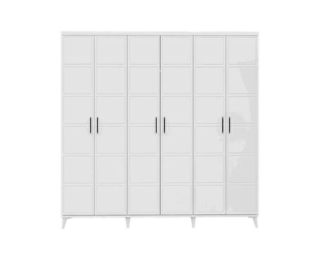 Ücretsiz Montaj - 100% MDF Milano 6 Kapaklı Beyaz Gardırop - MDF Dolap - Elbise Dolabı