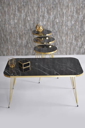 Zigon Sehpa Ve Orta Sehpa Kr Set Gold  Tel