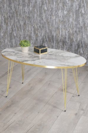 Zigon Sehpa Ve Orta Sehpa Elips Set Gold Tel