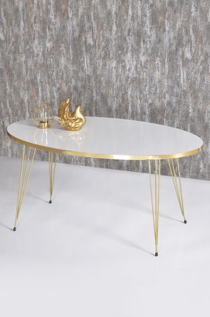 Zigon Sehpa Ve Orta Sehpa Elips Set Gold Tel