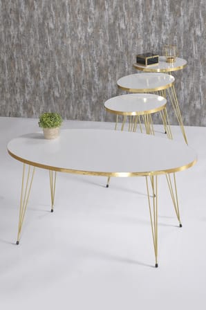 Zigon Sehpa Ve Orta Sehpa Elips Set Gold Tel