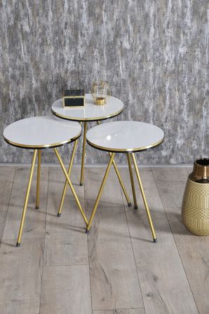 Zigon Sehpa Ve Orta Sehpa Elips Set Çift Gold  Metal