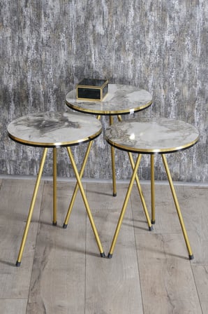 Zigon Sehpa Ve Orta Sehpa Kr Set Çift Gold  Metal