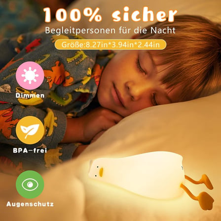 LED ördek gece lambası, 3 ışık modu, sevimli silikon ördek lambası, gece lambası, bebek odası, 30 dakikalık zamanlayıcı ve dokunmatik kontrol, USB şarjı, 1200 mAh, çocuk odası dekorasyonu için hediye