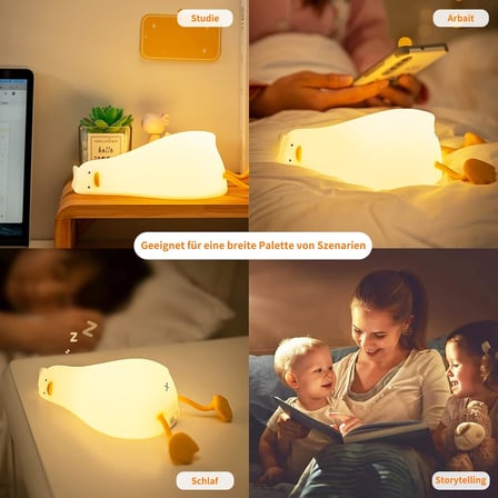 LED ördek gece lambası, 3 ışık modu, sevimli silikon ördek lambası, gece lambası, bebek odası, 30 dakikalık zamanlayıcı ve dokunmatik kontrol, USB şarjı, 1200 mAh, çocuk odası dekorasyonu için hediye