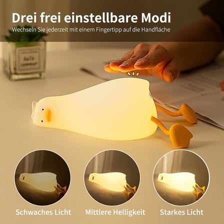 LED ördek gece lambası, 3 ışık modu, sevimli silikon ördek lambası, gece lambası, bebek odası, 30 dakikalık zamanlayıcı ve dokunmatik kontrol, USB şarjı, 1200 mAh, çocuk odası dekorasyonu için hediye