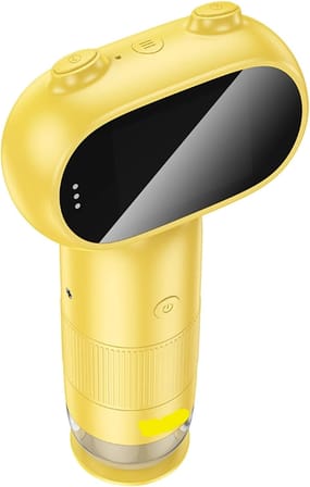 Çocuklar İçin Mikroskop, Slaytlar, HD Kamera ve Video İçin Taşınabilir 500X 2'' LCD Dijital Mikroskop, Işıklı Cep Büyüteci, Evde Fen Eğitimi İçin Elde Taşınabilir Büyüteç, Mini Kapsam (Sari)