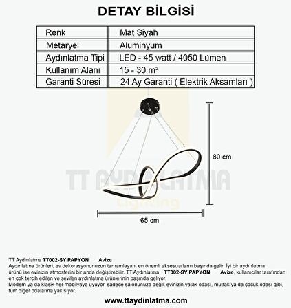 TT002-SY TT Aydınlatma Papyon Modeli ( Gün Işığı Led ) Mat Siyah Led Avize