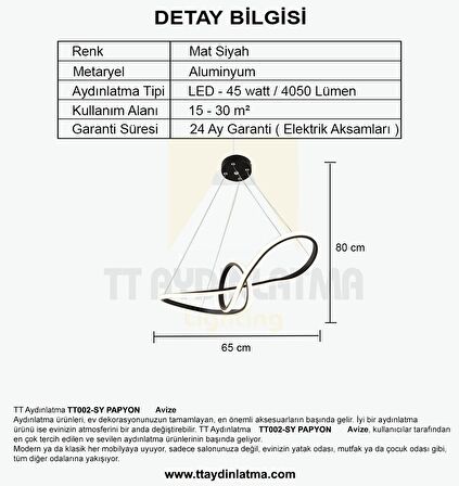 TT002-SY TT Aydınlatma Papyon Modeli ( Sarı Işık Led ) Mat Siyah Led Avize