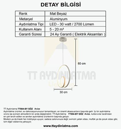 TT004-BY TT Aydınlatma Göz Modeli ( Beyaz Işık ) Mat Beyaz Led Avize