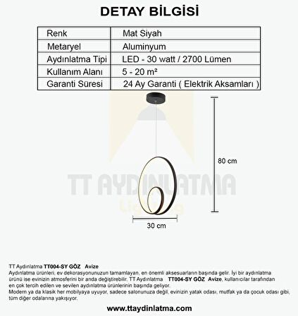 TT004-SY TT Aydınlatma Göz Modeli ( Sarı Işık Led ) Mat Siyah Led Avize