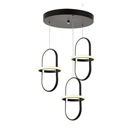 TT006-3Y-SY TT Aydınlatma Minyon Modeli ( Gün Işığı Led )  3 lü Mat Siyah Yuvarlak Led Avize