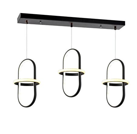 TT006-3S-SY TT Aydınlatma Minyon Modeli  ( Beyaz Işık ) 3 lü Mat Siyah Sıralı Led Avize