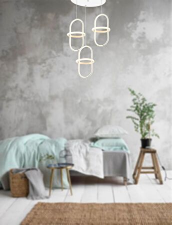 TT006-3Y-BY TT Aydınlatma Minyon Modeli ( Sarı Işık Led )  3 lü Mat Beyaz Yuvarlak Led Avize