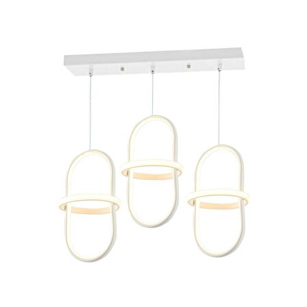 TT006-3S-BY TT Aydınlatma Minyon Modeli ( Beyaz Işık Led ) 3 lü Mat Beyaz Sıralı Led Avize