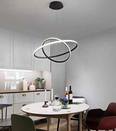 TT300-2 SY TT Aydınlatma Halka 2 li Mat Siyah ( Beyaz Işık ) Led Avize