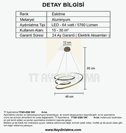 TT301-ESK TT Aydınlatma Yay Modeli Eskitme Boyalı ( Sarı Işık ) Led Avize