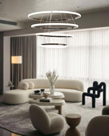 TT300-4 KR TT Aydınlatma Halka 4 lü Krom Kaplama ( Sarı Işık )  Led Avize