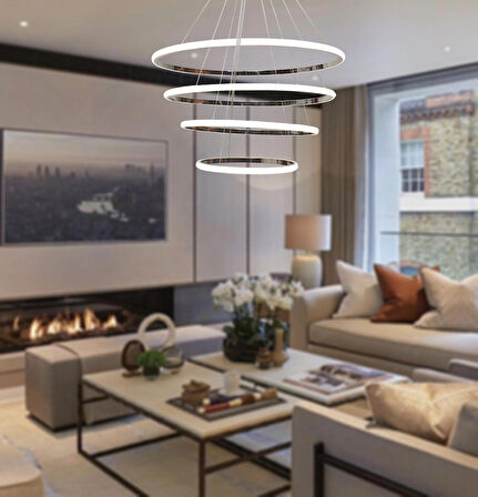 TT300-4 KR TT Aydınlatma Halka 4 lü Krom Kaplama ( Sarı Işık )  Led Avize