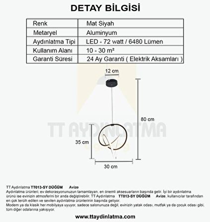 TT013-SY TT Aydınlatma Düğüm Modeli Mat Siyah ( Sarı Işık Led )  Led Avize