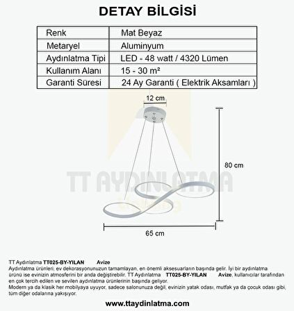 TT025-BY TT Aydınlatma Yılan Modeli Mat Beyaz ( Sarı Işık ) Led Avize