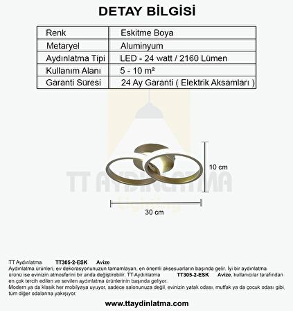 TT305-2-ESK TT Aydınlatma Eskitme Boyalı 2 li ( Beyaz Işık ) Led Avize