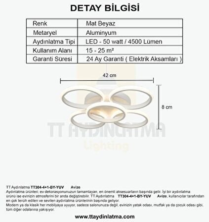 TT304-4+1-BY YUVARLAK TT Aydınlatma Mat Beyaz 5 li ( Gün Işığı ) Led Avize
