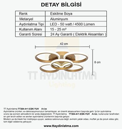 TT304-4+1-ESK YUVARLAK TT Aydınlatma Eskitme Boyalı ( Gün Işığı )  5 li Led Avize