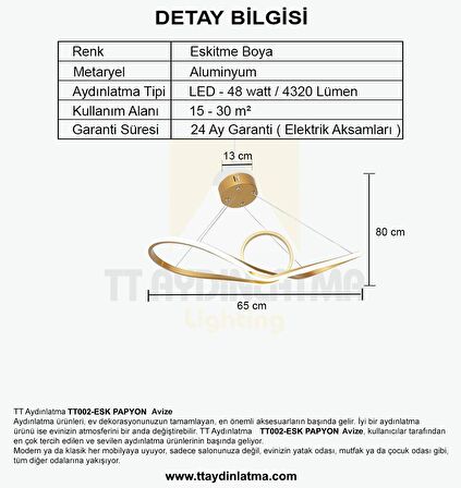 TT002-ESK TT Aydınlatma Papyon Modeli Eskitme Boyalı ( Beyaz Işık ) Led Avize