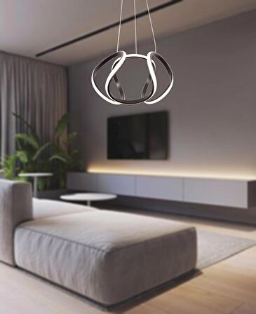 TT306-35-SY TT Aydınlatma Kavis Modeli Mat Siyah ( 3 Renk Işık ) Led Avize