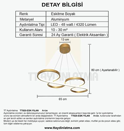 TT025-ESK TT Aydınlatma Yılan Modeli Eskitme Boyalı ( Beyaz Işık ) Led Avize