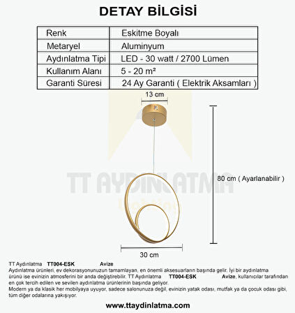 TT004-ESK TT Aydınlatma Göz Modeli Eskitme Boyalı ( 3 Renk Işık Modüllü )  Led Avize