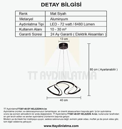 TT307-40-SY TT Aydınlatma Helezon Modeli Mat Siyah ( Gün Işığı ) Led Avize