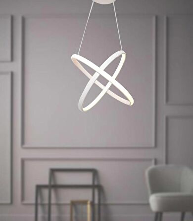 TT315-BY TT Aydınlatma 2Halka Modeli Mat Beyaz ( Sarı Işık ) Led Avize