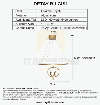 TT319-ESK TT Aydınlatma Canus Modeli Eskitme Boyalı ( Gün Işığı ) Led Avize