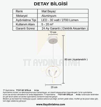 TT317-BY TT Aydınlatma Stilla Modeli Mat Beyaz ( Beyaz Işık ) Led Avize