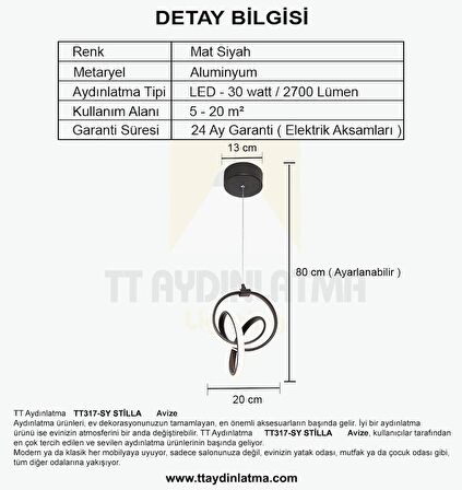 TT317-SY TT Aydınlatma Stilla Modeli Mat Siyah ( Gün Işığı ) Led Avize