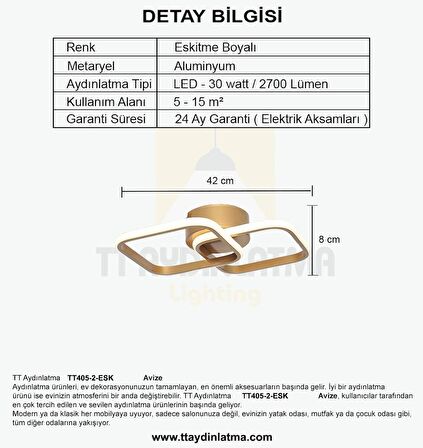 TT405-2-ESK TT Aydınlatma Eskitme Boyalı 2 li Kare  ( Gün Işığı ) Led Avize