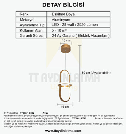 TT006-1-ESK TT Aydınlatma Minyon Modeli Tekli Eskitme ( 3 Renk Modüllü ) Led Avize